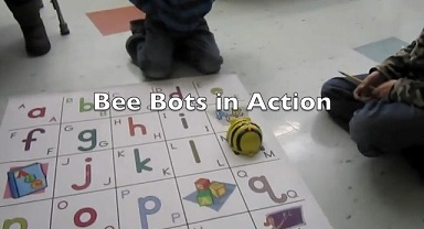 Chickering Elementary students spell with Bee-Bot.